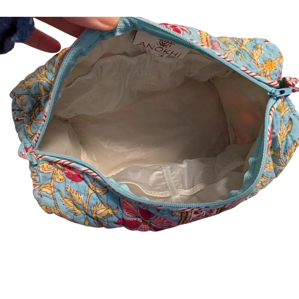 Anokhi Block Print Bag Quilted Cosmetic Large Toiletries Boho Cottage Travel
